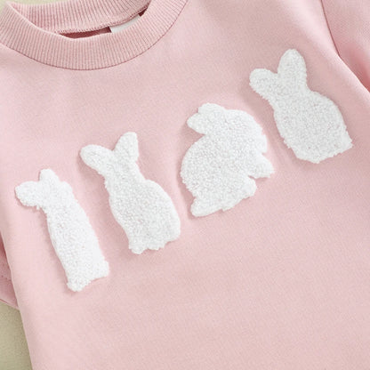 Sweatshirt with Romper Closure with embroidered bunnies and Headband