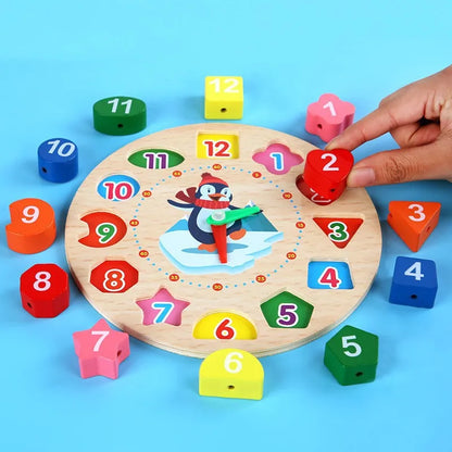 Reloj de madera Montessori, juego educativo