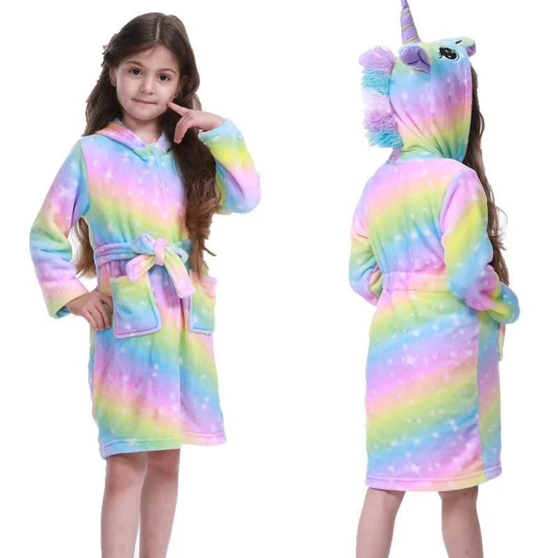 Kids Hooded Unicorn Bathrobe – Ages 2–11