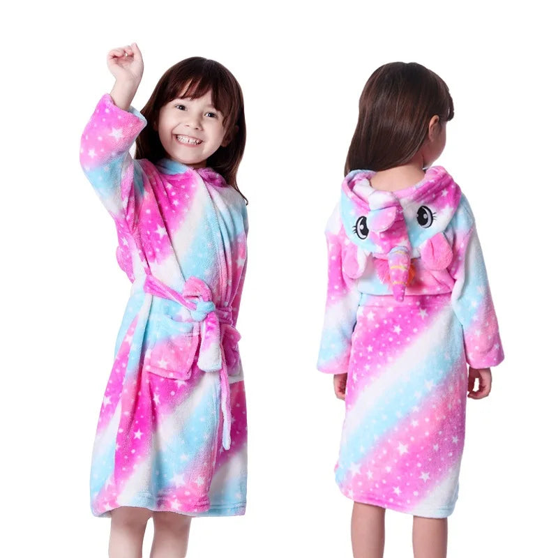 Kids Hooded Unicorn Bathrobe – Ages 2–11
