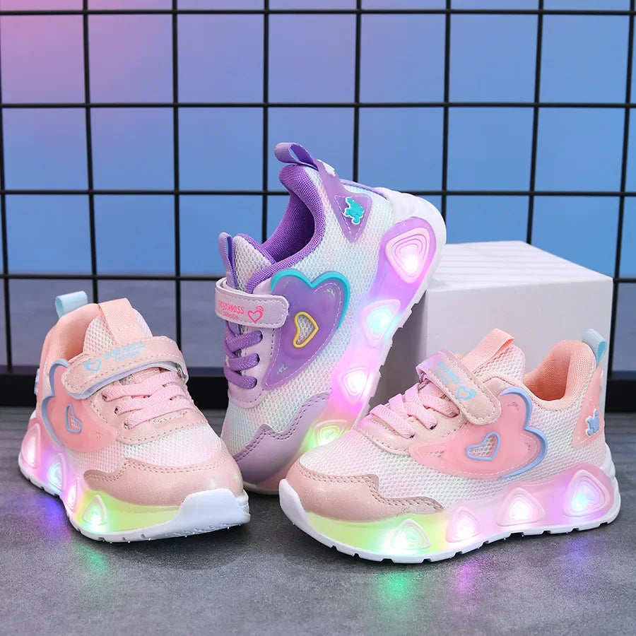 Baskets LED en forme de cœur pour enfants de 1 à 8 ans
