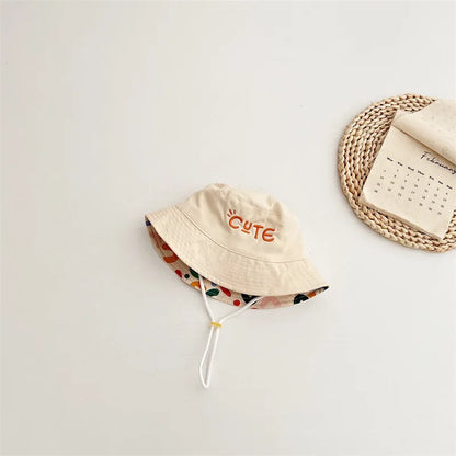 Gorro de pescador para bebé con bordado de doble cara para niños