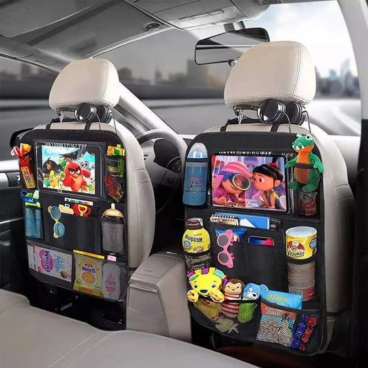 Organizador para asiento trasero de coche con soporte para tableta y pantalla táctil multivariante