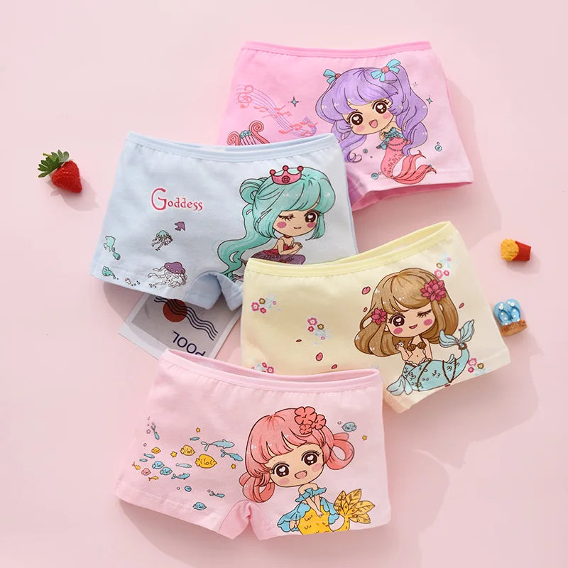 Girls Mermaid Cotton Boxer Pack 4 Pcs – Ages 2–10