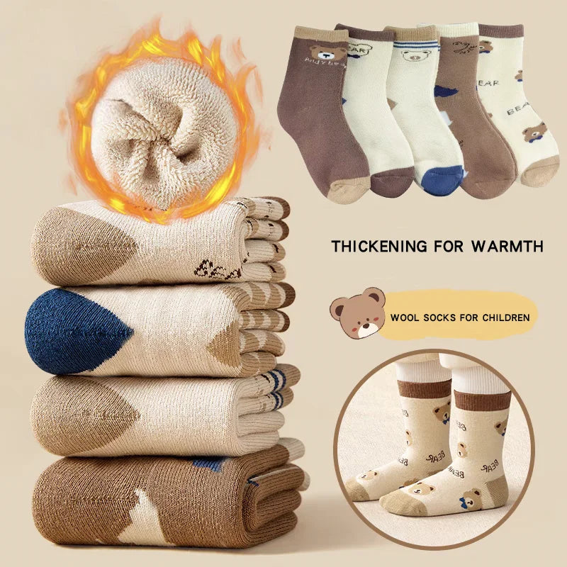 Chaussettes rayées ours pour enfants – 5 paires, 3 à 12 ans