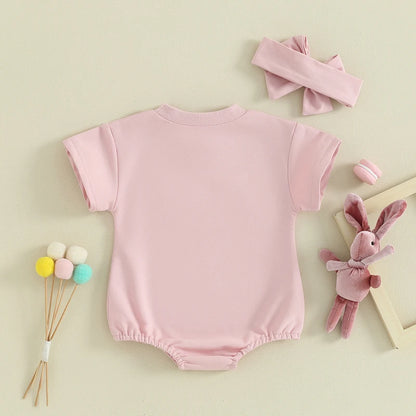 Sweatshirt with Romper Closure with embroidered bunnies and Headband