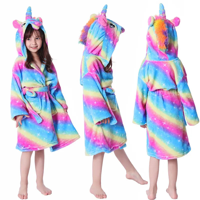 Kids Hooded Unicorn Bathrobe – Ages 2–11