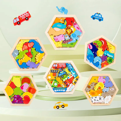 Juguete de madera Tangram hexagonal para niños multivariante