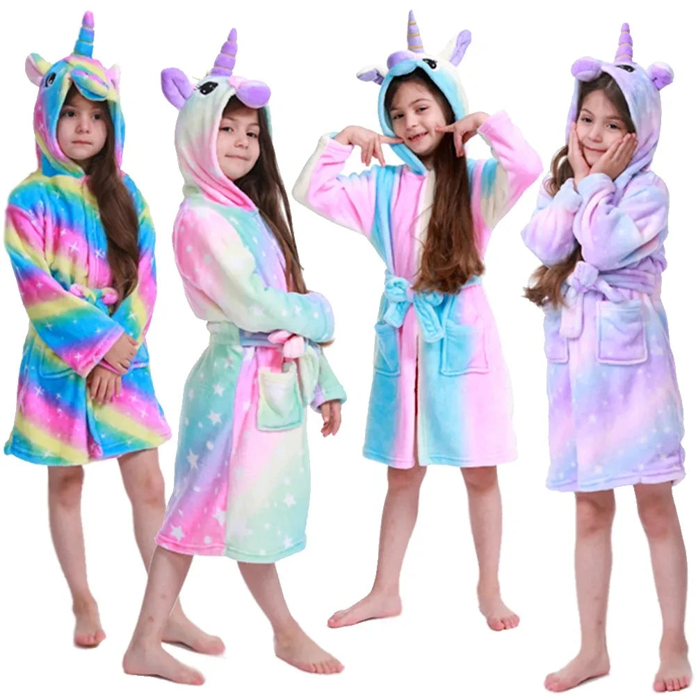 Kids Hooded Unicorn Bathrobe – Ages 2–11