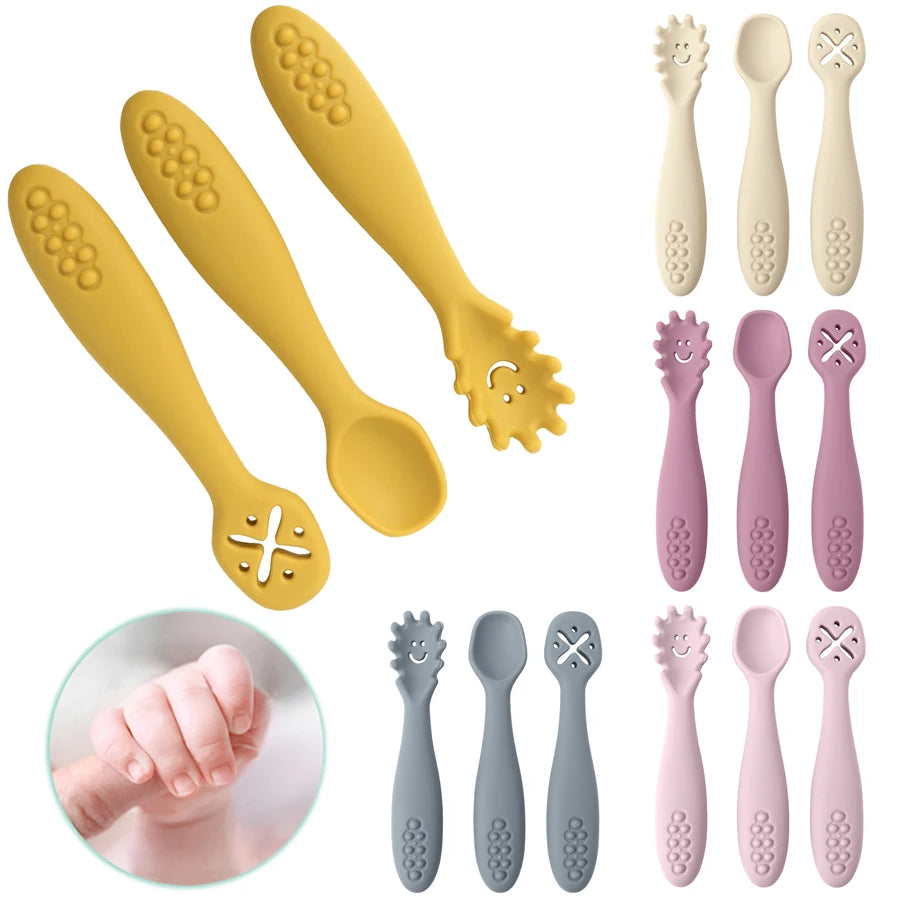 Set of 3 Silicone Learning Spoons for Children Multivariant
