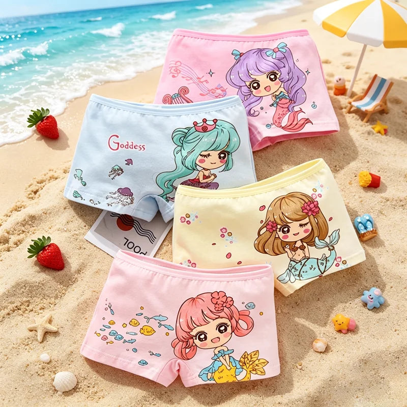 Girls Mermaid Cotton Boxer Pack 4 Pcs – Ages 2–10