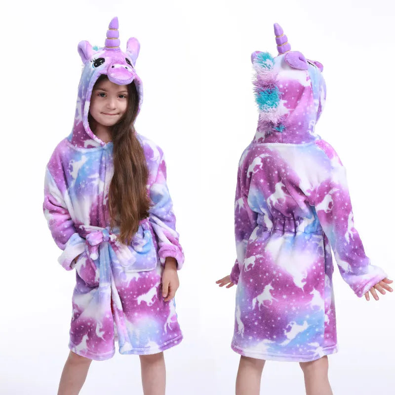 Kids Hooded Unicorn Bathrobe – Ages 2–11