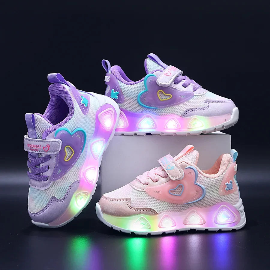Baskets LED en forme de cœur pour enfants de 1 à 8 ans