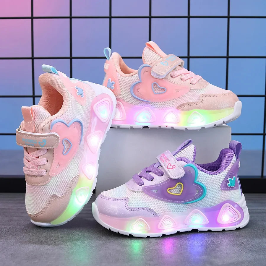Baskets LED en forme de cœur pour enfants de 1 à 8 ans
