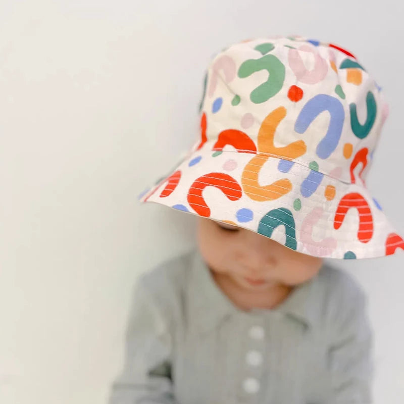 Gorro de pescador para bebé con bordado de doble cara para niños