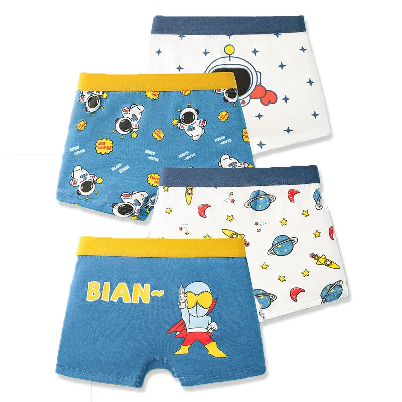 Baumwoll-Boxershorts für Jungen, 4er-Pack – Alter 3–14