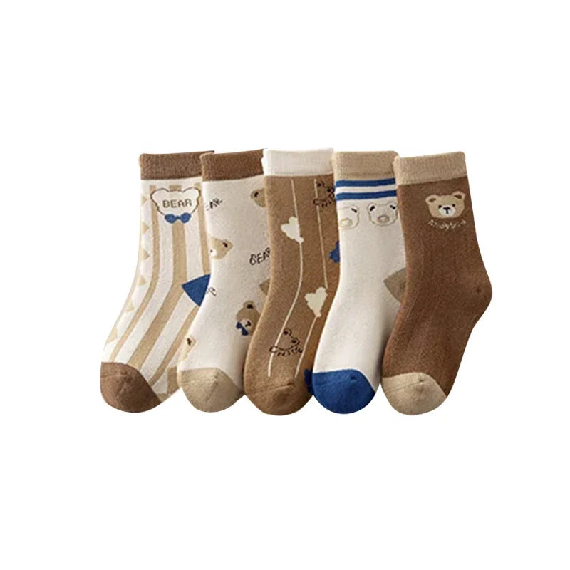 Chaussettes rayées ours pour enfants – 5 paires, 3 à 12 ans