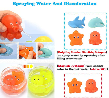 Set de juguetes de baño 6 animales flotantes + red
