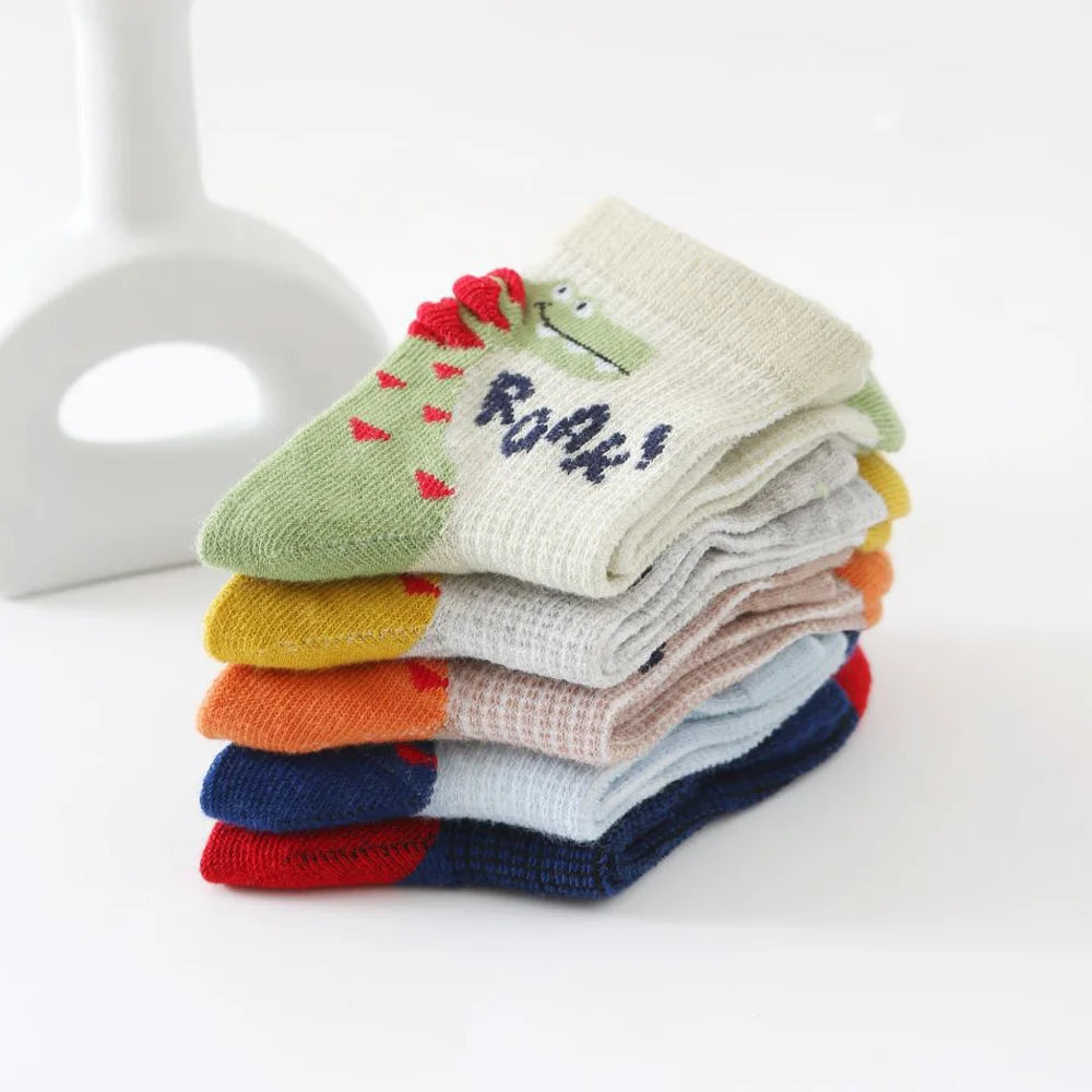 Boys Dinosaur Cotton Socks 5-Pack – Ages 0–8