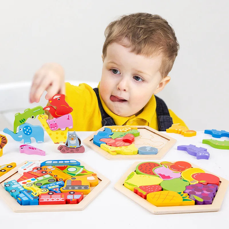 Juguete de madera Tangram hexagonal para niños multivariante