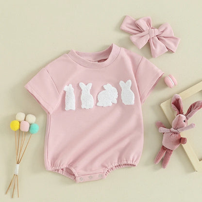 Sweatshirt with Romper Closure with embroidered bunnies and Headband