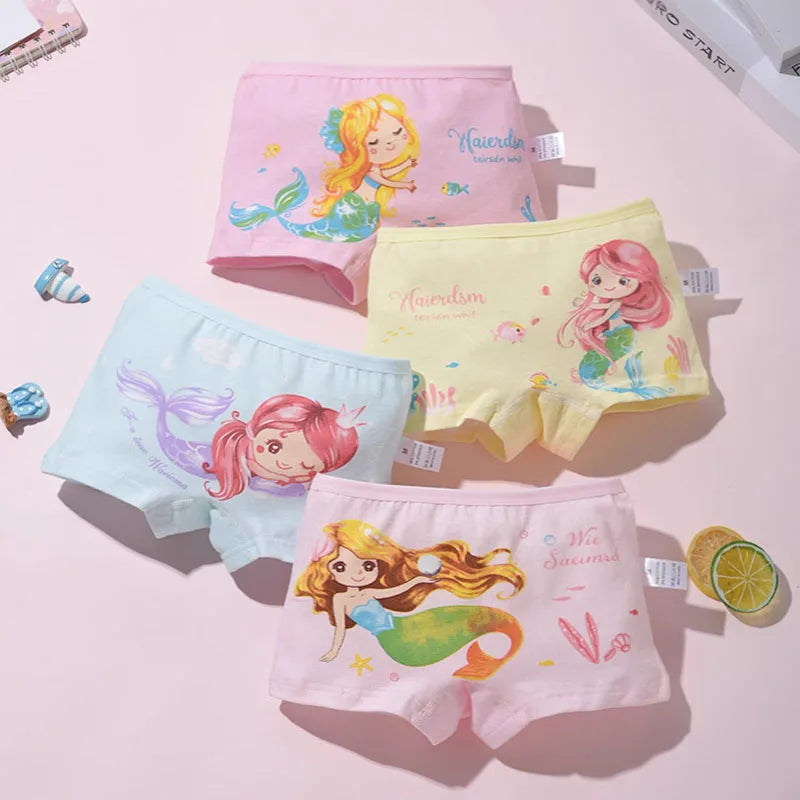 Girls Mermaid Cotton Boxer Pack 4 Pcs – Ages 2–10