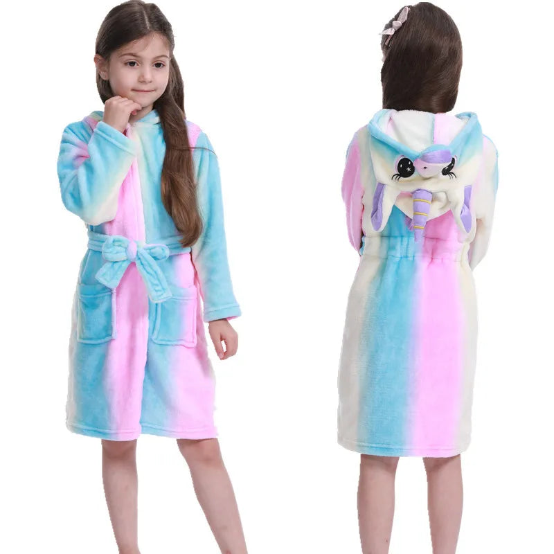 Kids Hooded Unicorn Bathrobe – Ages 2–11