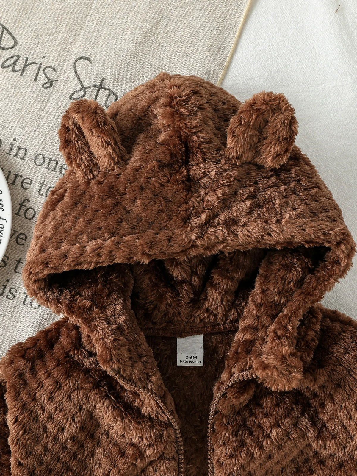Chaqueta de peluche con orejas de oso para bebé – 3 meses–3 años