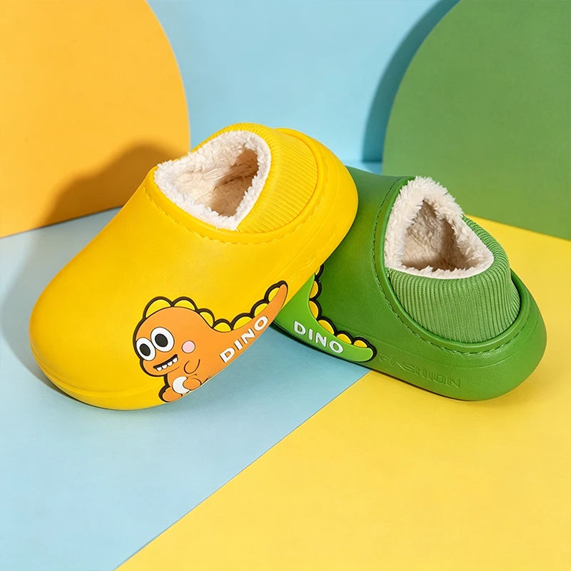 Zuecos infantiles con forro polar y estampado de dibujos animados – Edades de 2 a 10 años