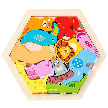 Wooden Toy Hexagonal Tangram for Children Multivariant