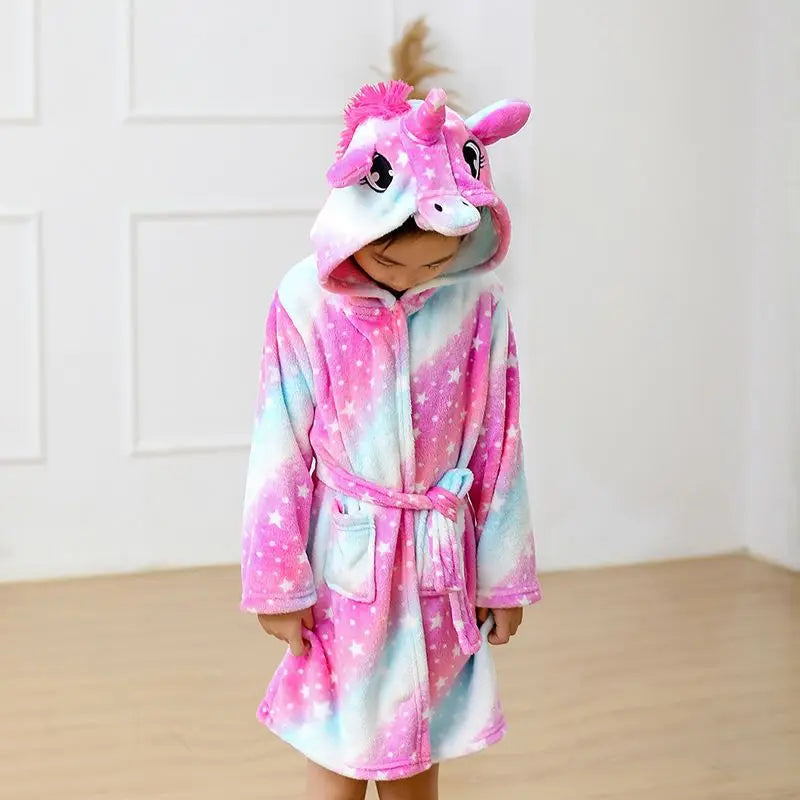 Kids Hooded Unicorn Bathrobe – Ages 2–11