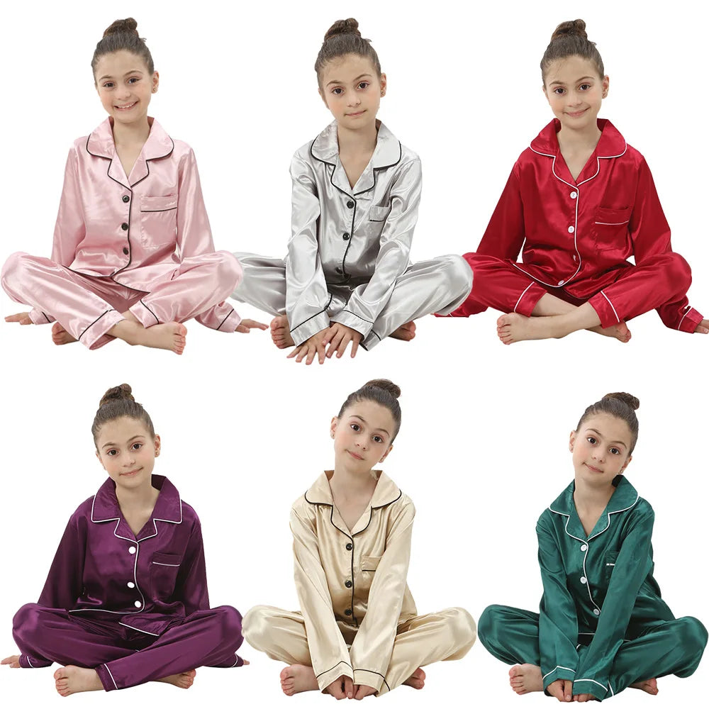 Kids Satin Pajama Set – Ages 3–14