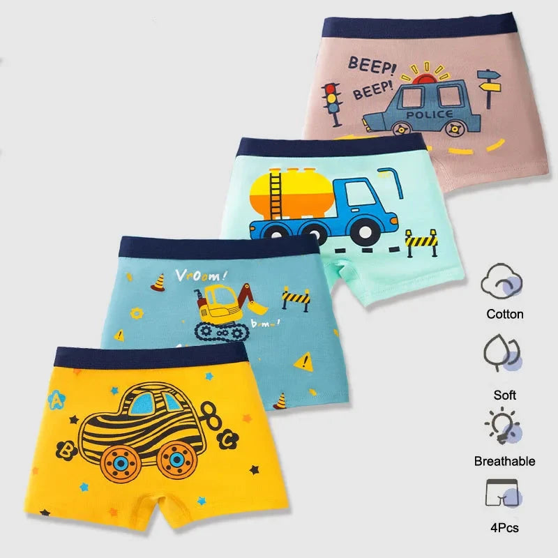 Baumwoll-Boxershorts für Jungen, 4er-Pack – Alter 3–14
