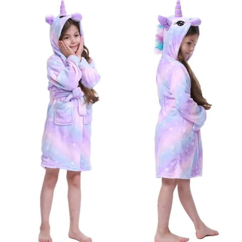 Kids Hooded Unicorn Bathrobe – Ages 2–11