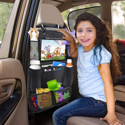 Organizador para asiento trasero de coche con soporte para tableta y pantalla táctil multivariante