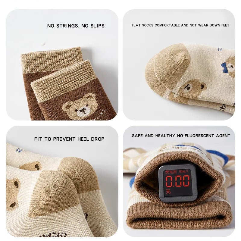 Chaussettes rayées ours pour enfants – 5 paires, 3 à 12 ans