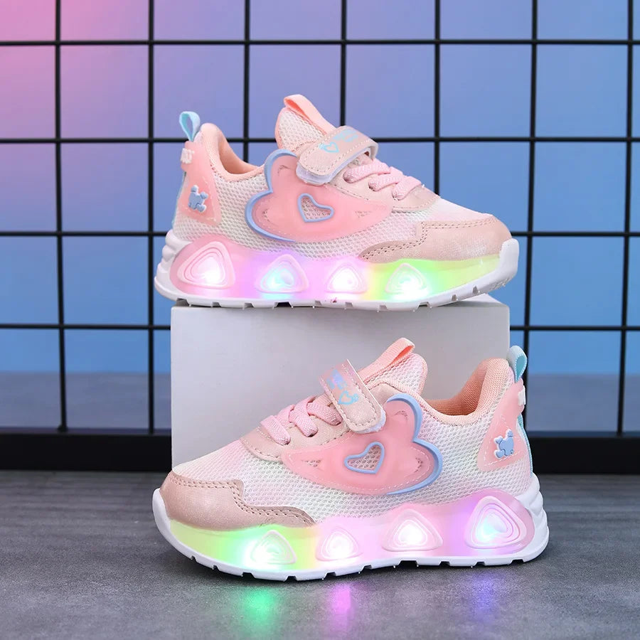 Baskets LED en forme de cœur pour enfants de 1 à 8 ans