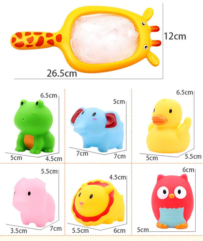 Set de juguetes de baño 6 animales flotantes + red
