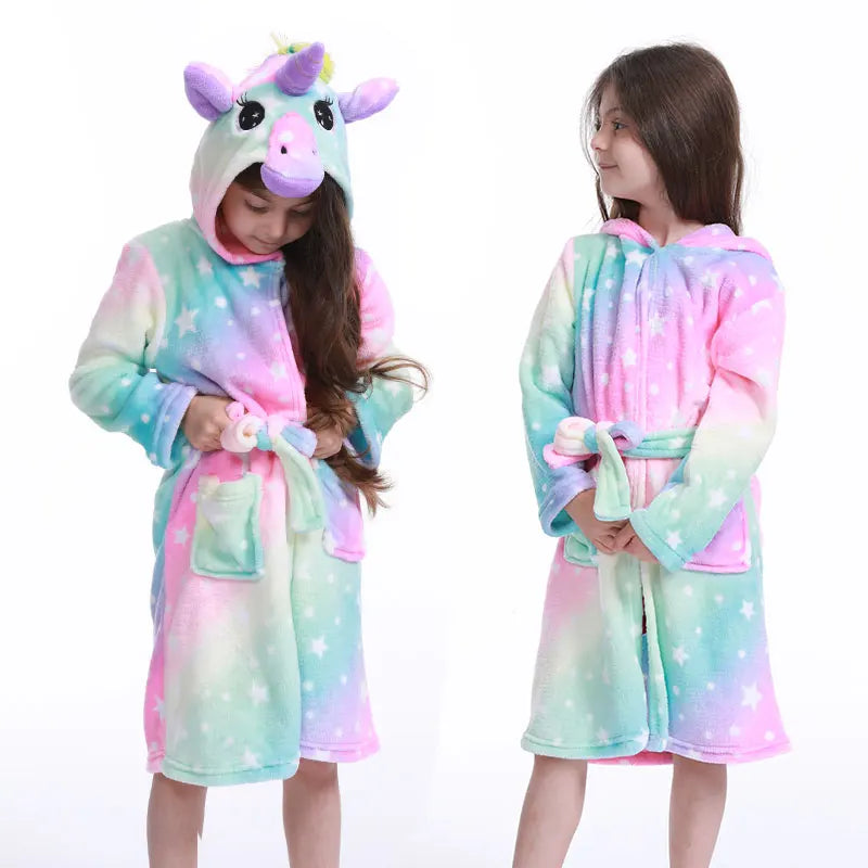 Kids Hooded Unicorn Bathrobe – Ages 2–11