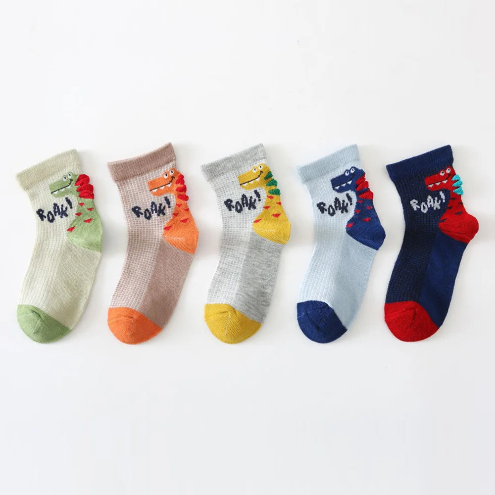 Boys Dinosaur Cotton Socks 5-Pack – Ages 0–8