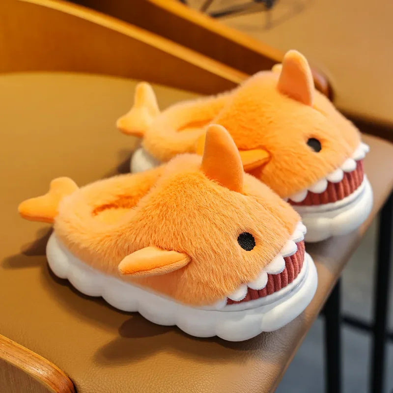 Soft Padded Multicolored Shark Slippers for Children Orange 28 29