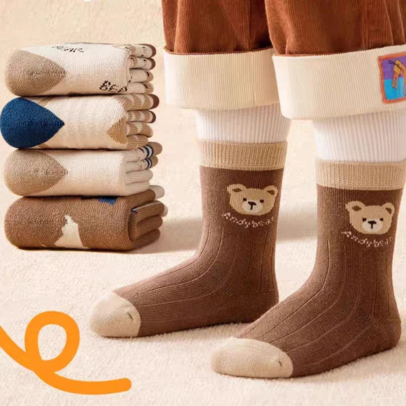 Chaussettes rayées ours pour enfants – 5 paires, 3 à 12 ans