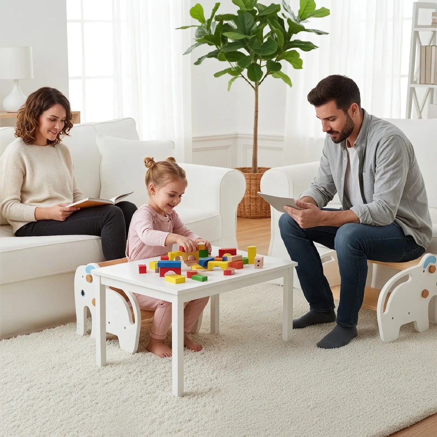 2-in-1 Kids Wooden Step Stool Chair