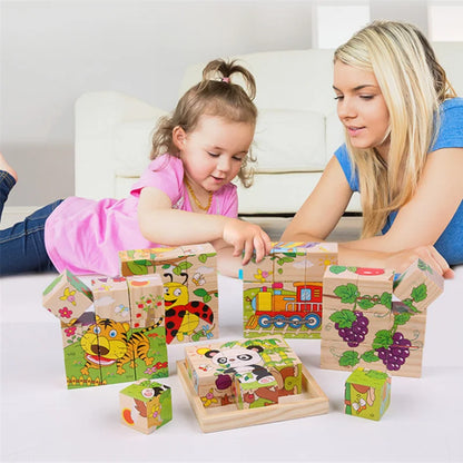 Puzzle 6 in 1 Cubi di Legno per Bambini Multivariante