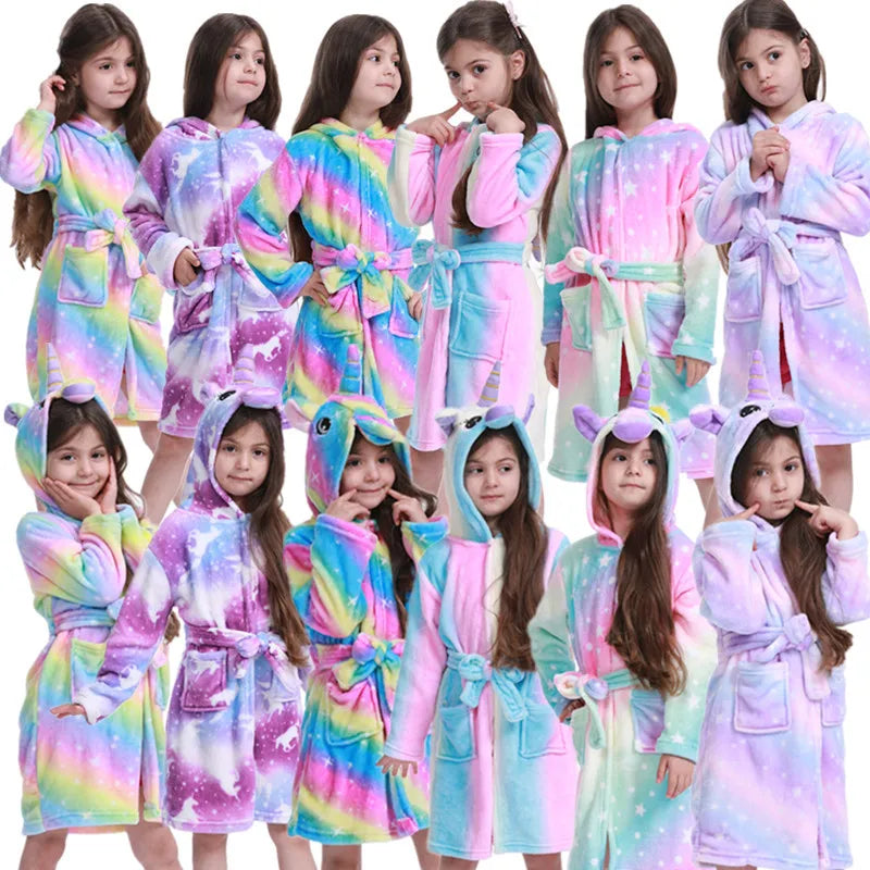 Kids Hooded Unicorn Bathrobe – Ages 2–11