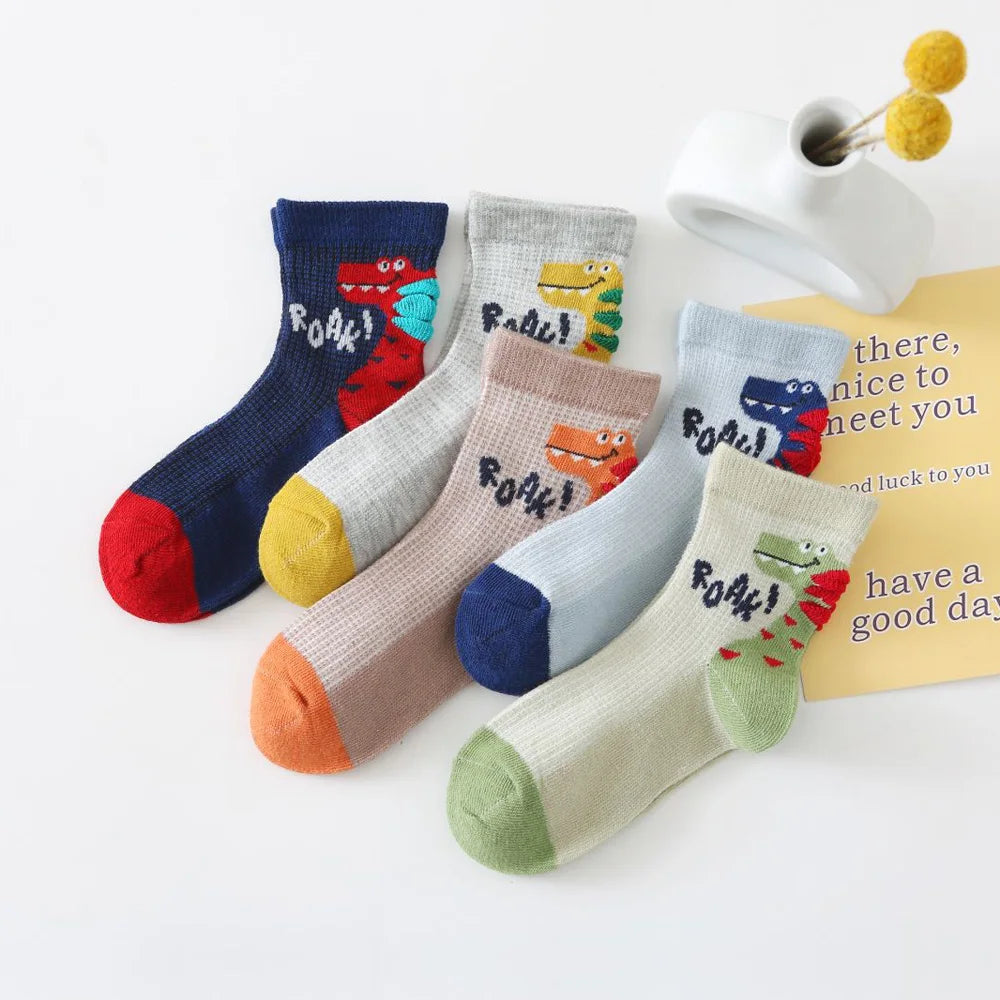 Boys Dinosaur Cotton Socks 5-Pack – Ages 0–8