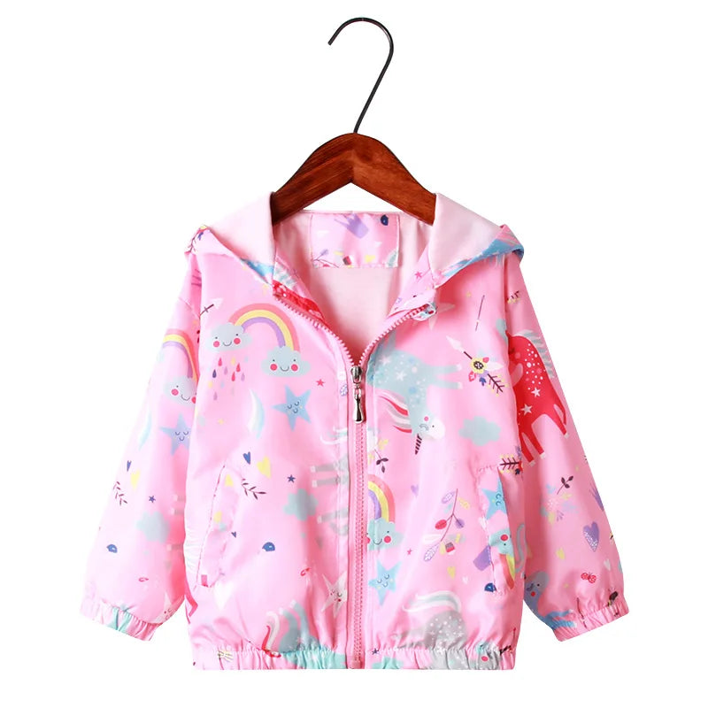 Girls Unicorn Rainbow Hooded Jacket – Ages 2–8