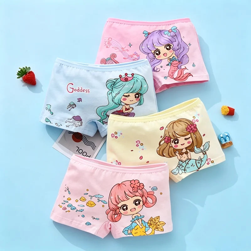 Girls Mermaid Cotton Boxer Pack 4 Pcs – Ages 2–10