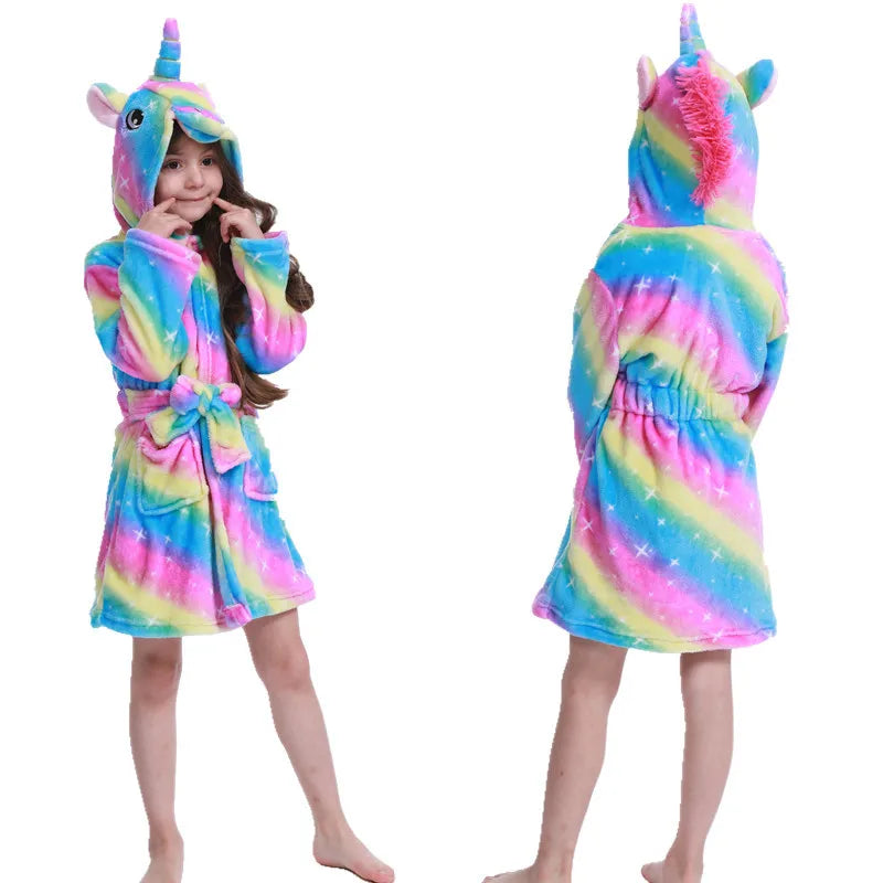 Kids Hooded Unicorn Bathrobe – Ages 2–11