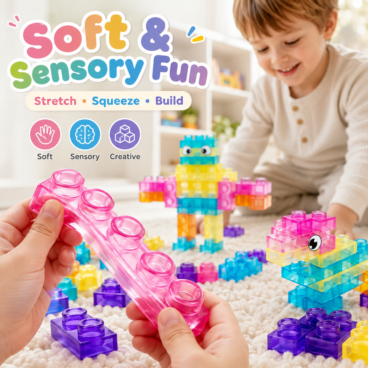 40-Piece Squishy Sensory Block Set – Toddlers